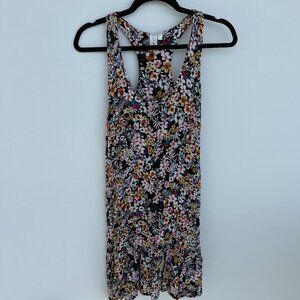 Black floral print racerback mini dress